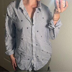 Rails Blue and White Striped Shirt with Floral Detail